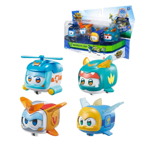 Super Wings Toys, 4 PCS Super Pet Sets, Glow and Face-Changing Transformable Toys Jerome Golden Boy Shine Tino Pet, Stacking Toys for Toddlers Kids 3 4 5 6 7 Year Old