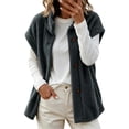 thumbnail image 2 of Kinrui Womens Fuzzy Fleece Vest Oversized Casual Warm Sherpa Jacket Sleeveless Button Down Outerwear with Pockets Solid Color Cap Sleeve Loose Fit Fall Winter Coats Gray M, 2 of 7
