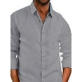 thumbnail image 3 of DYMADE Men Lapel Long Sleeve Solid Button Up Slim Fit Shirt, 3 of 4