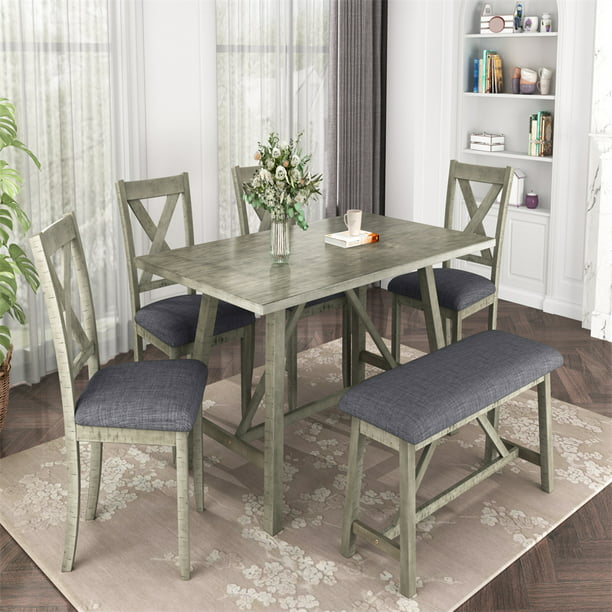 Chairs 1 Bench Restaurant Decor Grey, Country Style Dining Room Sets With Bench