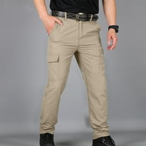Idoravan Cargo Pants for Men Men Elastic Waist Casual Multi-pocket Sports Trousers Pants Khaki XXXL