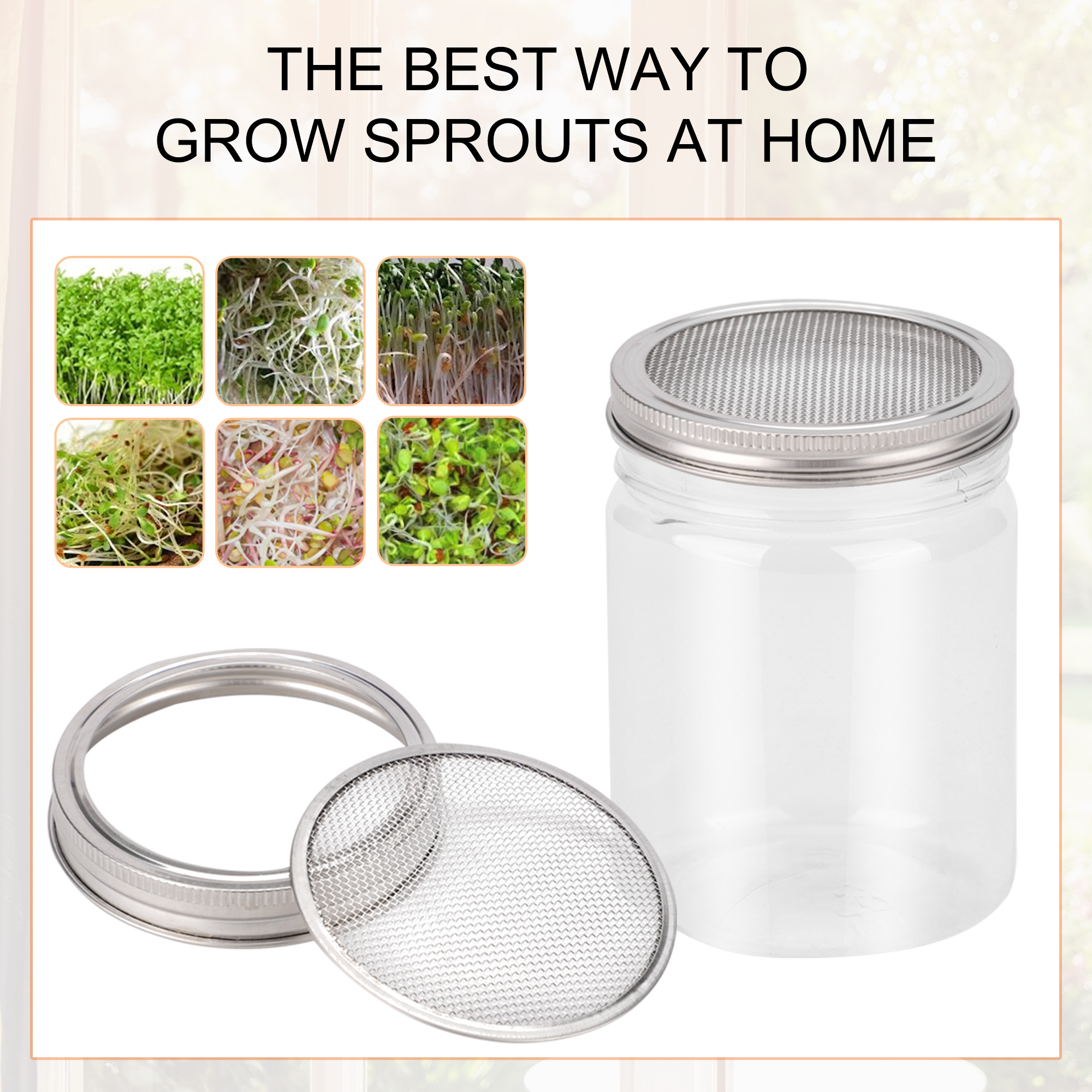 2 Set Kits Black Sprouting Jar Lid with Sprouting Stands Wide Mouth