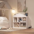 thumbnail image 4 of QinaQin Organizador de juguetes y libros infantil con 5 cubos, librero blanco estilo casita de juegos, ideal para cuarto de niños, guardería, nursery o playroom, 4 of 9
