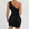thumbnail image 5 of Kvture Women Mini Dresses One Off Shoulder A Line Going Out Summer Elegant Club Cocktail Party Short Dresses Black, 5 of 5