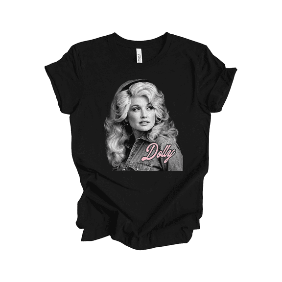 Trenz Shirt Company Women's Dolly Portrait Short Sleeve T-Shirt – Vintage Photo & Pink Script Tee-Black-Small