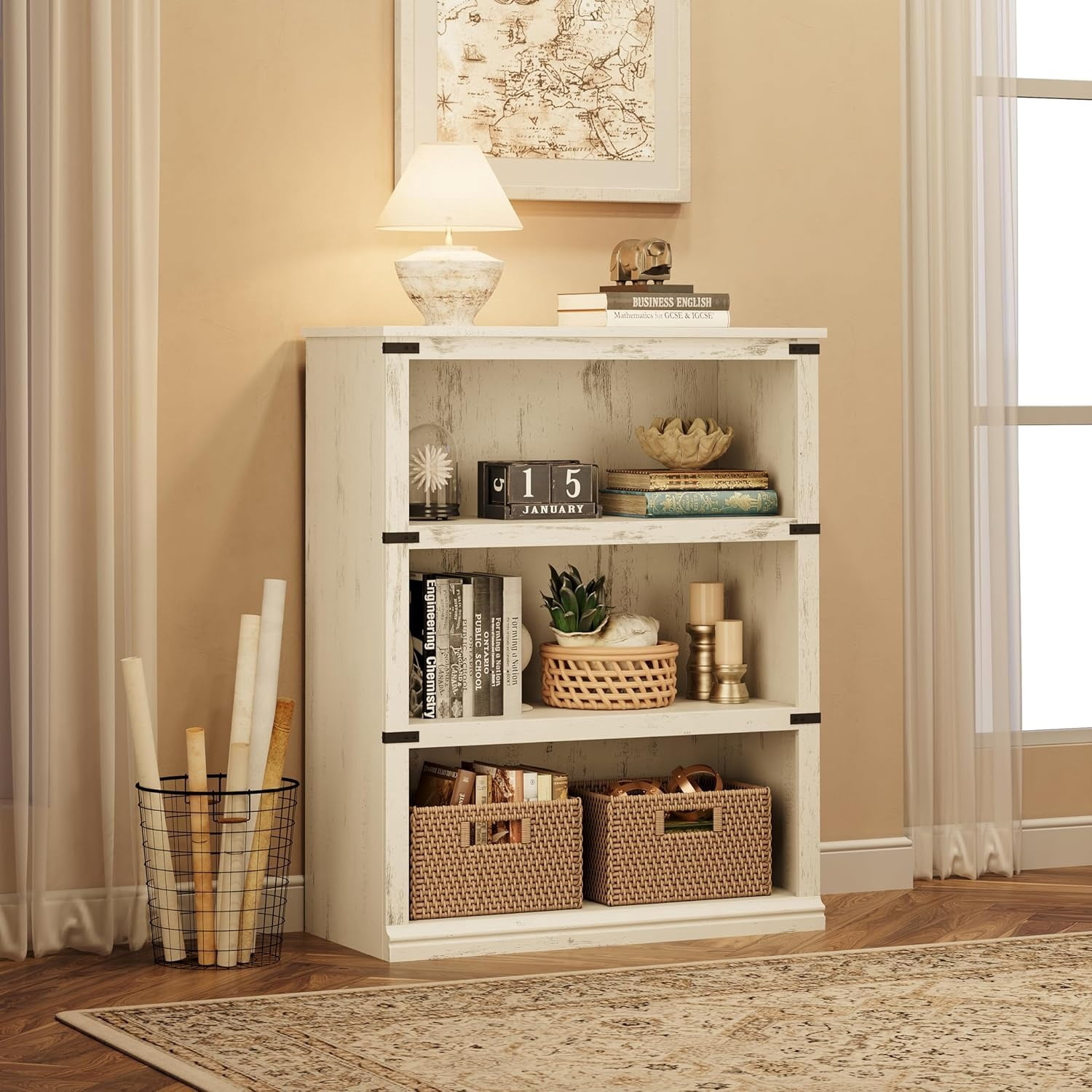 3/5-Tier Bookshelves and Bookcases Farmhouse Book Shelf with Storage Open Display Bookshelves 40/67.4" Tall Book Case Floor Standing Home Decor Furniture for Home Office Living Room Bed Room