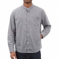 thumbnail image 4 of Hurxie Men's Cotton Linen Shirts Long Sleeve Button Down Shirt Band Collar Beach Summer Casual Shirts Gray,L, 4 of 5