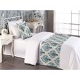 thumbnail image 2 of Damask Bed Runner Set, Nostalgia Themed Composition with Baroque Blooms and Hand Writing Backdrop, Decorative Bedding Scarf & a Pillow Sham for Hotels Homes, Twin, Tan Petrol Blue, by Ambesonne, 2 of 3