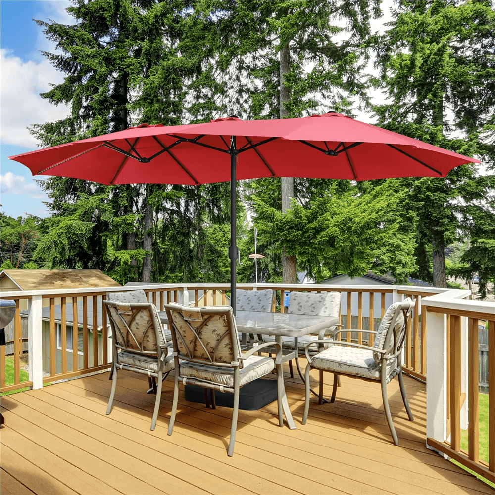 Renwick 15 FT Twin Patio Parasol with Crank Lift, Red