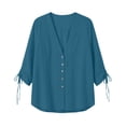 thumbnail image 3 of dazeni Oversized Blouse for Women Ruched Drawstring Long Sleeve Tops Loose Fit V Neck Shirts Casual Dressy Top Navy Large, 3 of 6