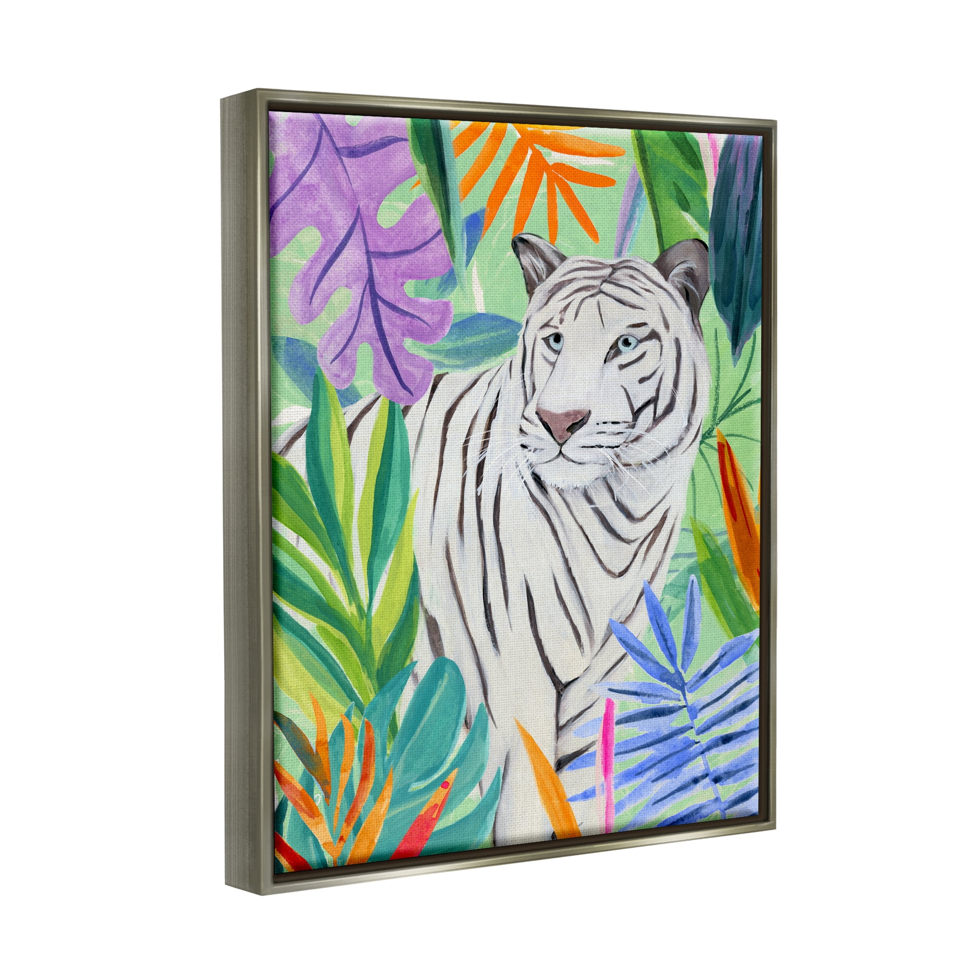 Stupell Vivid Nature Tiger Plant Leaves Animals & Insects Painting Gray Floater Framed Art Print Wall Art