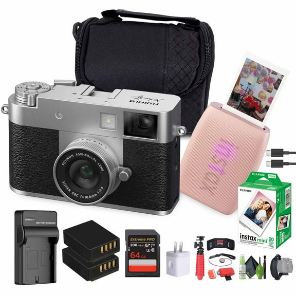 FUJIFILM X Digital Camera (Silver), MINI LINK 3 Smartphone Printer(Rose Pink)
