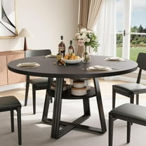 JoanKaren 47.2" Farmhouse Round Dining Table,Circle Dining Table for Kitchen Dining Room,Storage and Metal Square Legs,Black