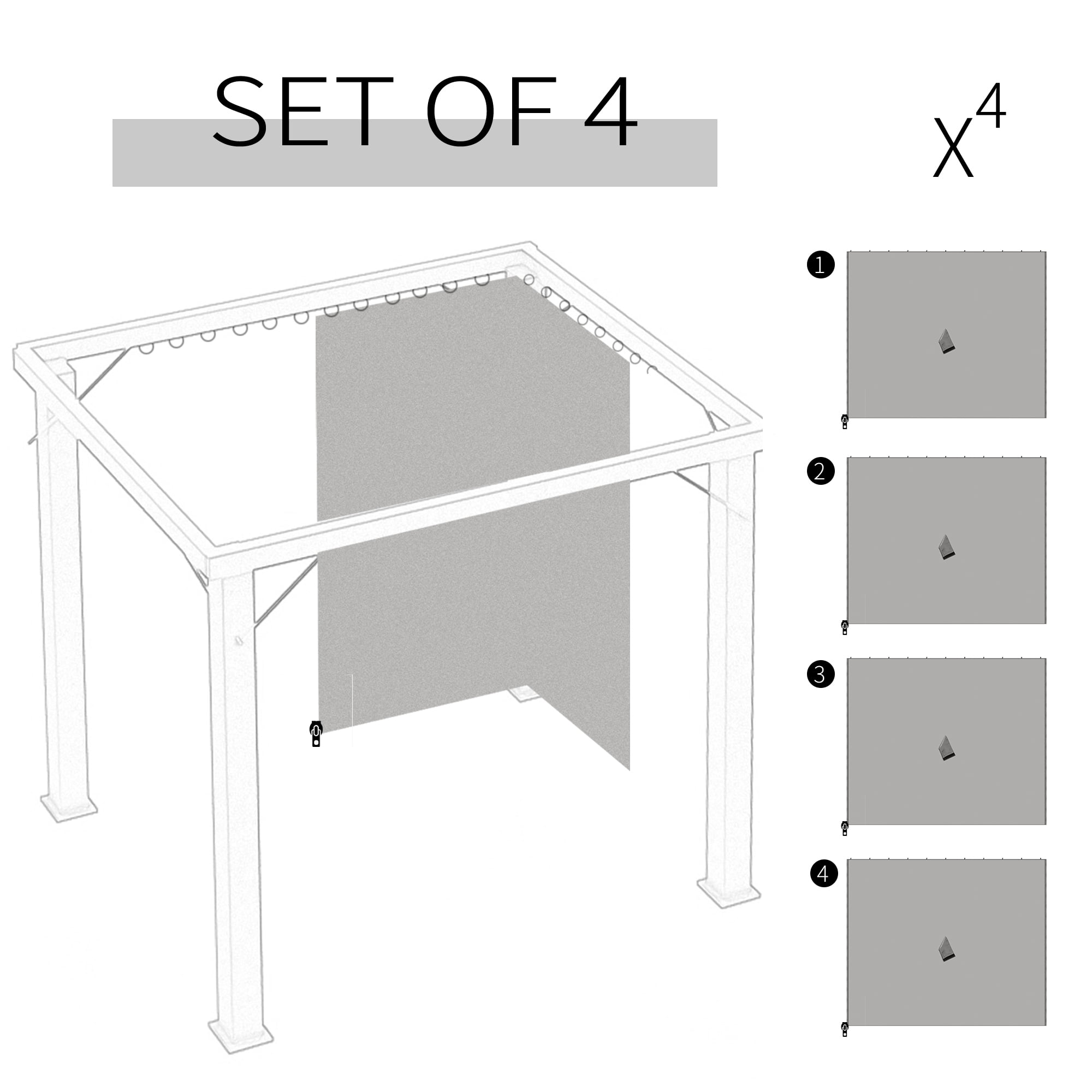Outsunny 9.84' x 9.84' Gazebo Sidewall Set with Hooks/C-Rings, Gray