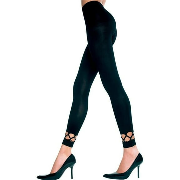 Crochet Ankle Spandex Opaque Leggings, Black