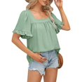 thumbnail image 5 of Square Neck Tops for Women, Yigetop Women's 2025 Summer Tops Trendy Short Sleeve Tshirt Ruffled Flared Sleeve Casual Square Neck Loose Fit Shirt Womens Summer Tops Green XL, 5 of 5