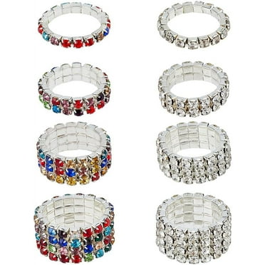 4 Style 8Pcs Rhinestone Stretch Rings Crystals Inlaid Ring Colorful Thumb Pinky Ring Fashion Crystal Stackable Finger Rings Set Diamond Elastic Ring Accessories for Women Jewelry