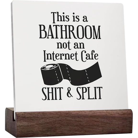 Funny Bathroom Signs Decor,This Is A Bathroom Not An Internet Cafe Ceramic Table Sign,Rustic Wooden Sign For Bathroom Toilet Restroom Shelf Table Decor