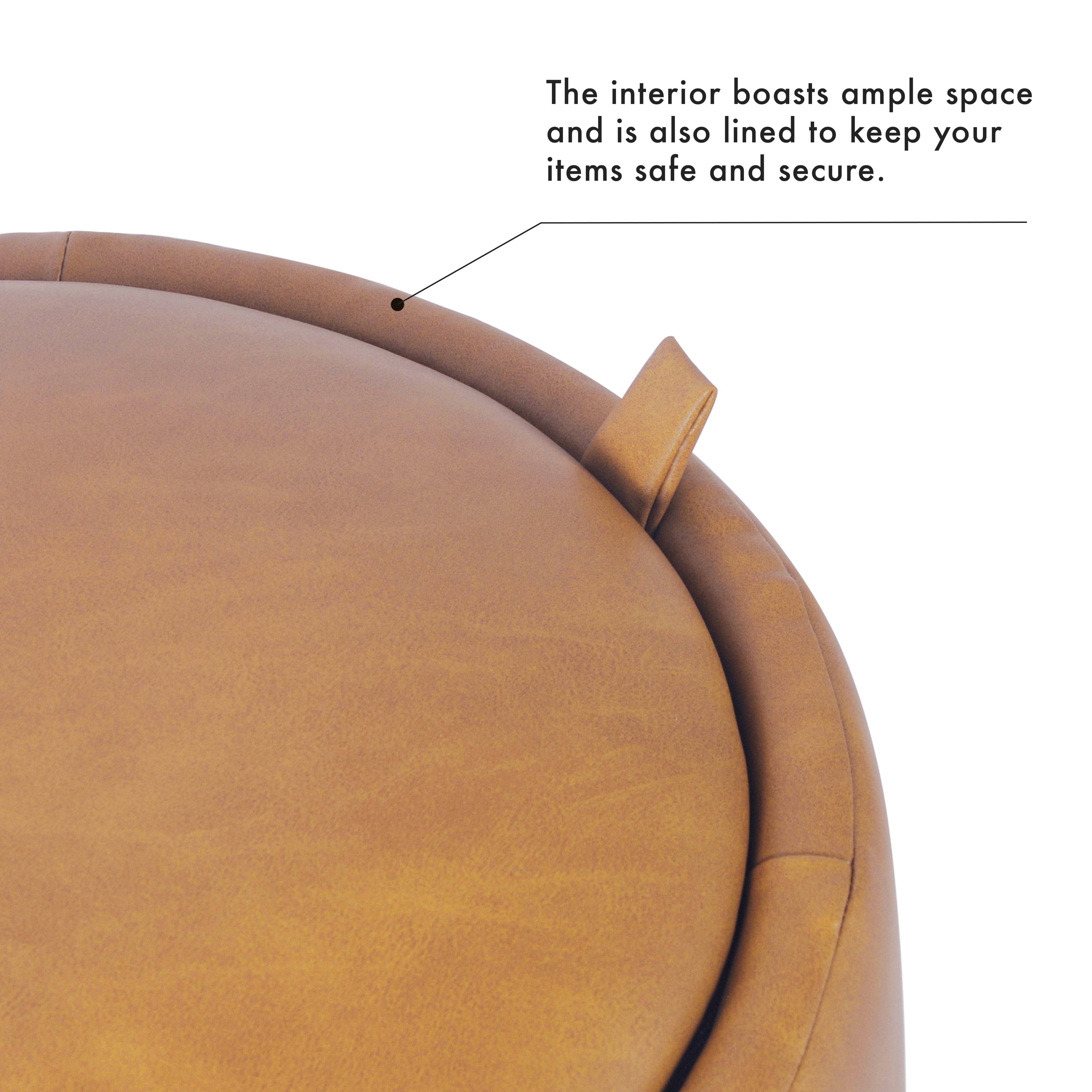 HomePop Round Storage Ottoman, Carmel Faux Leather