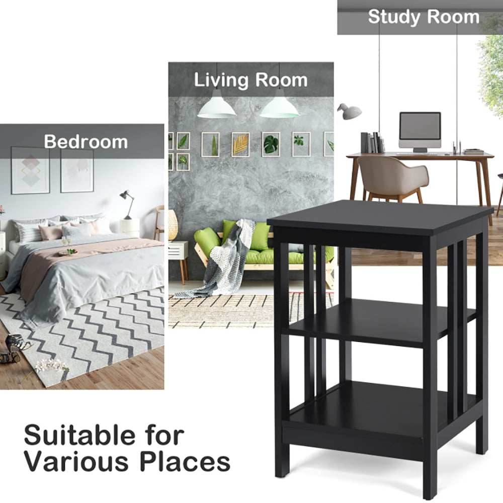 Finihen Side Table, 3-Tier Nightstand Sofa Side Table with Baffles and Round Corners, Bed Side Tables, for Living Room, Bedroom, Black Finihen Side Table, 3-Tier Nightstand Sofa Side Table with Baffles and Round Corners, Bed Side Tables, for Living Room, Bedroom, Black