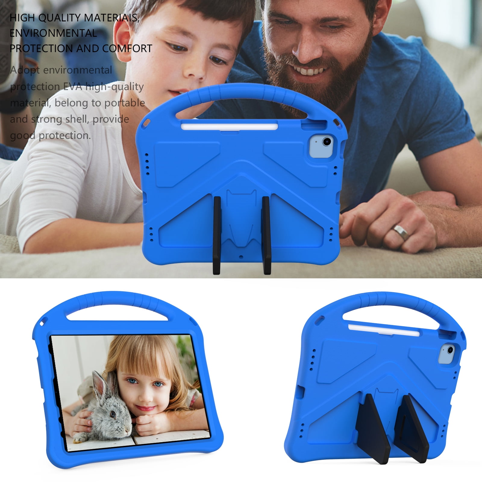 Cowithday Kids Case for Apple iPad 10th Generation  iPad 10.9 inch 2022 with Kickstand/Handle Stand/Pencil Holder [Screen Protector] Lightweight Soft EVA Foam Shockproof Silicone Cover Boy Girl,Blue