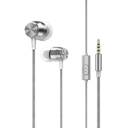 - 3.5mm Wired Headphone In-Ear Stereo Music Headset Smart Phone Earphone Metal Earpiece Hands-free with Microphone In-line Control