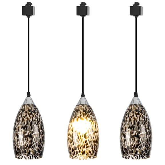 Kiven H-Type track lighting pendants,3-Light Modern h track pendant lights with Art Glass Lampsade,Decorative Track Lighting Fixture for Hallway Kitchen Island DZ0502