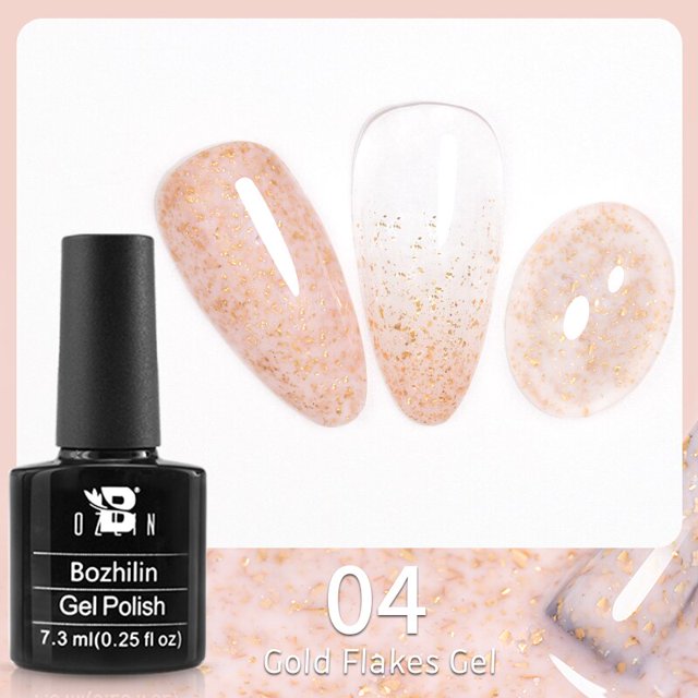 BOZLIN-Gel de purpurina para uñas, esmalte semipermanente para capa superior de uñas, Color rosa y Nude, 7,3 ml