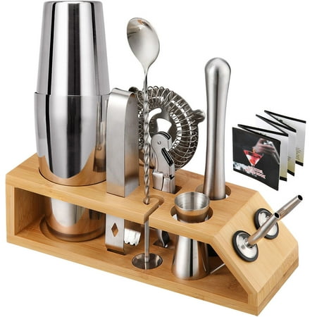 

Yabuy 10pcs Bar Cocktail Set Drink Making Shaker Kit Stainless Mixer Making Gift with Bamboo Rack