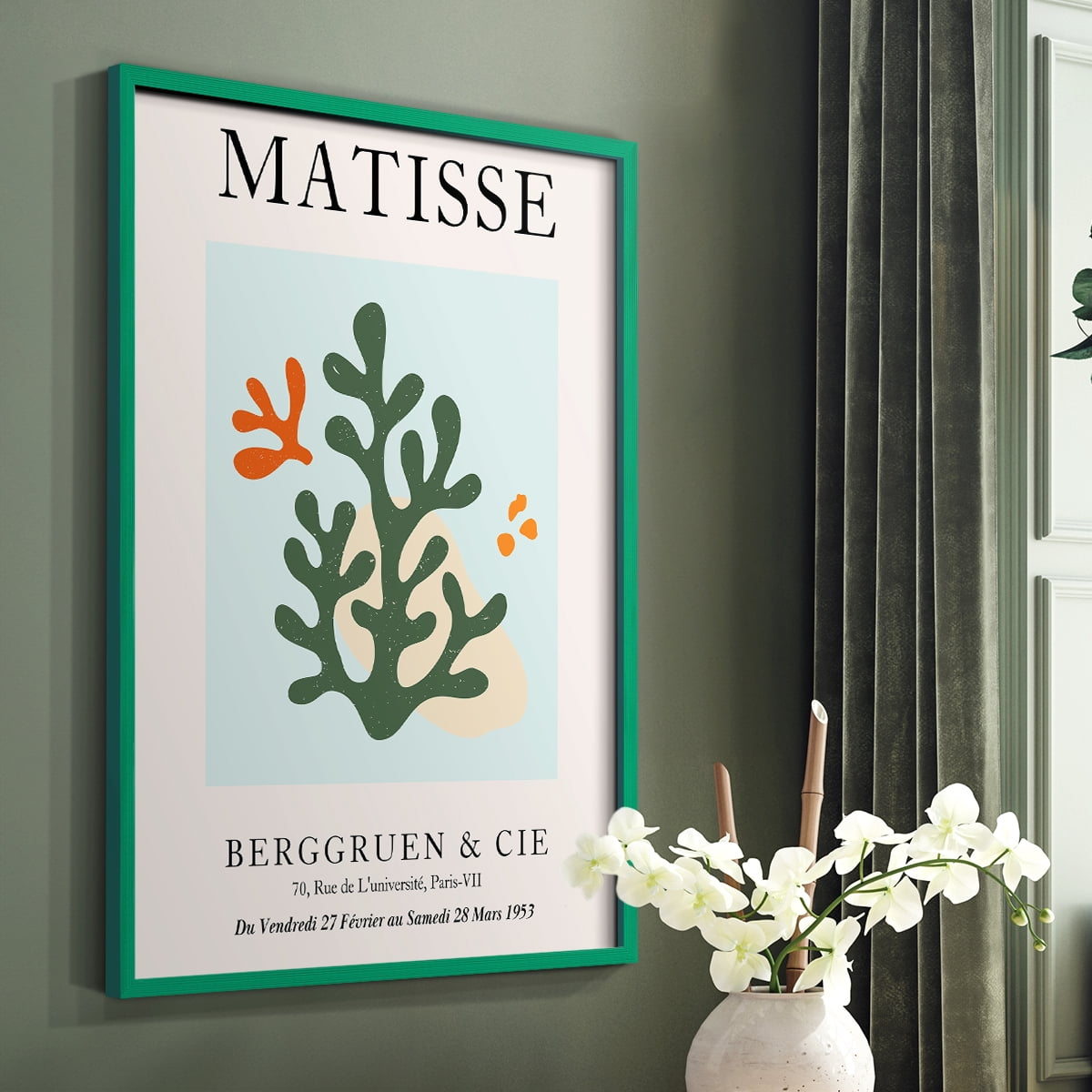 Matisse CDXCVII in Green Solid Wood Framed Print No Nail Hanging