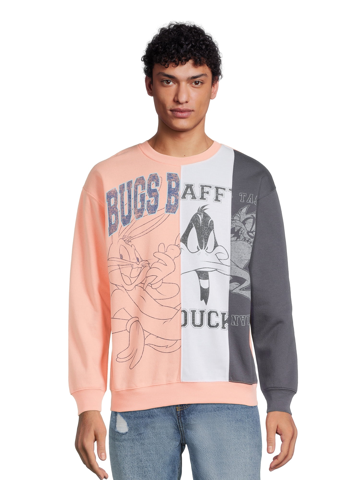 Looney Tunes Men's & Big Men's Split Graphic Fleece Crewneck Sweatshirt, Sizes S-3XL