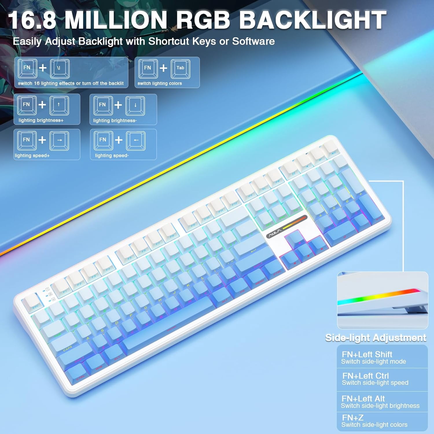 Restored Aula F108 Wireless Mechanical Keyboard, BT5.0/USB-C/2.4GHz Hot Swappable Custom Gaming Keyboards, PBT Keycaps, Pre-lubed Switches, RGB Backlit Full Size Creamy Keyboard with Number Pad (Refurbished)
