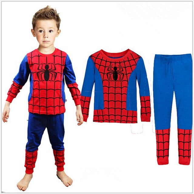 Pijamas para niños Traje Spiderman Algodón Impresión Dibujos animados Coche Hogar Niños Ropa Manga larga + Pantalones 2-7T Envío gratis4T (100 CM) zhangmengya CONDUJO