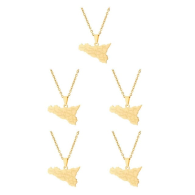 Maytalsory Map Of Sicilia Necklace Show Love For Favorite Place In Style Stainless Steel Map Necklace Stylish Simple Personalized gold 5Set