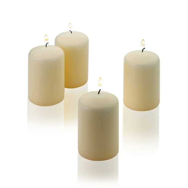 Vanilla Pillar Candle 3 Inch Tall X 2 Inch Wide Unscented Set of 4 Burn