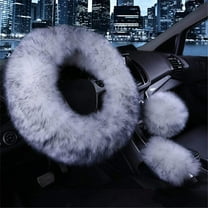 3 Pcs Car Steering Wheel Cover & Handbrake Cover & Gear Shift Cover Set Faux Wool Warm Winter