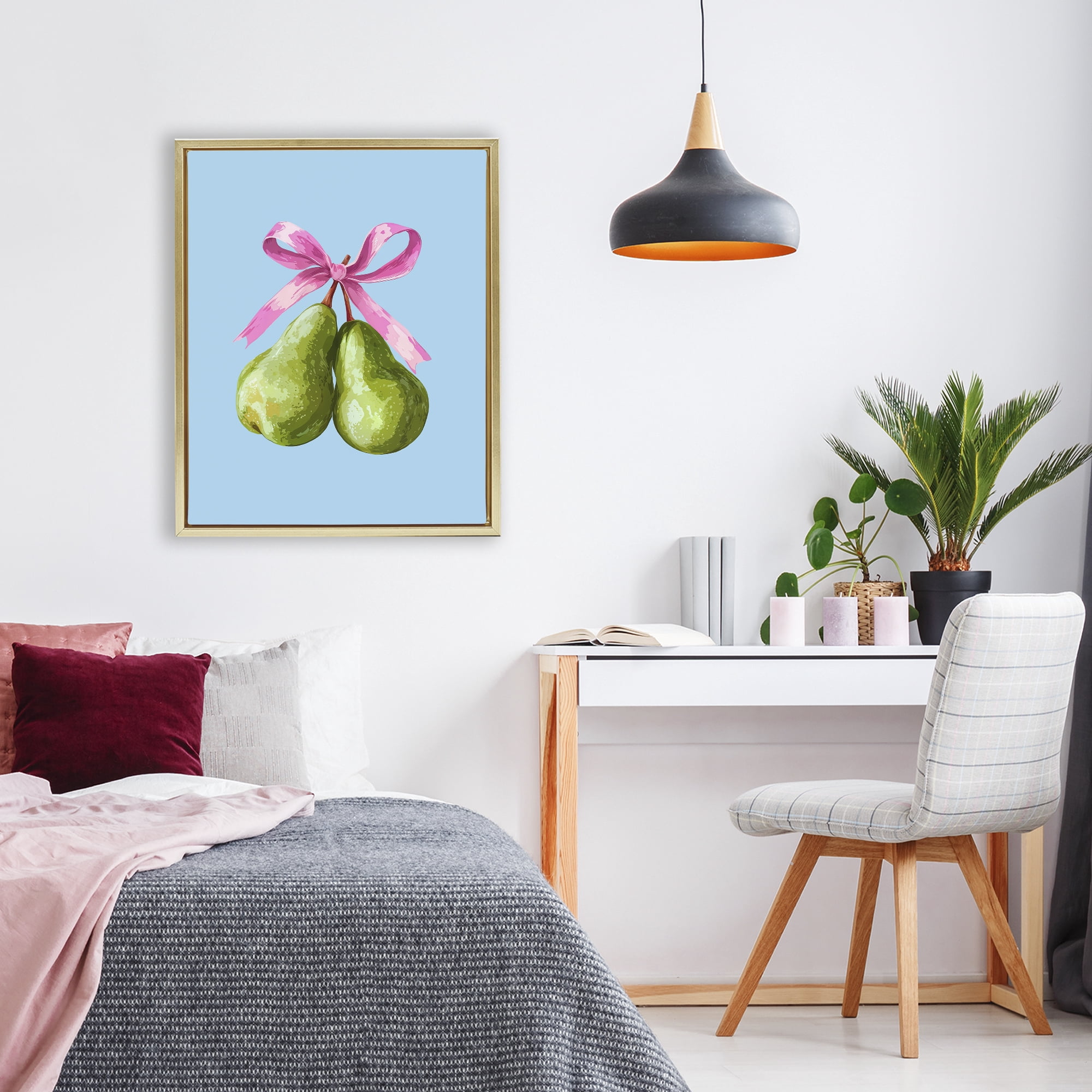 Stupell Industries Twin Pears with Ribbon Gold Framed Floater Canvas Wall Art, design by Imagine It Images