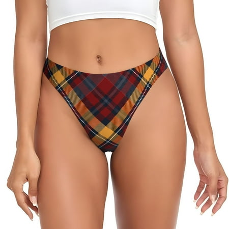 Rateoe Buffalo Check Plaid Pattern Seamless Women Underwear Thongs No Show Ladies Thong No Line Breathable Comfortable Panties Undies for Women-Medium