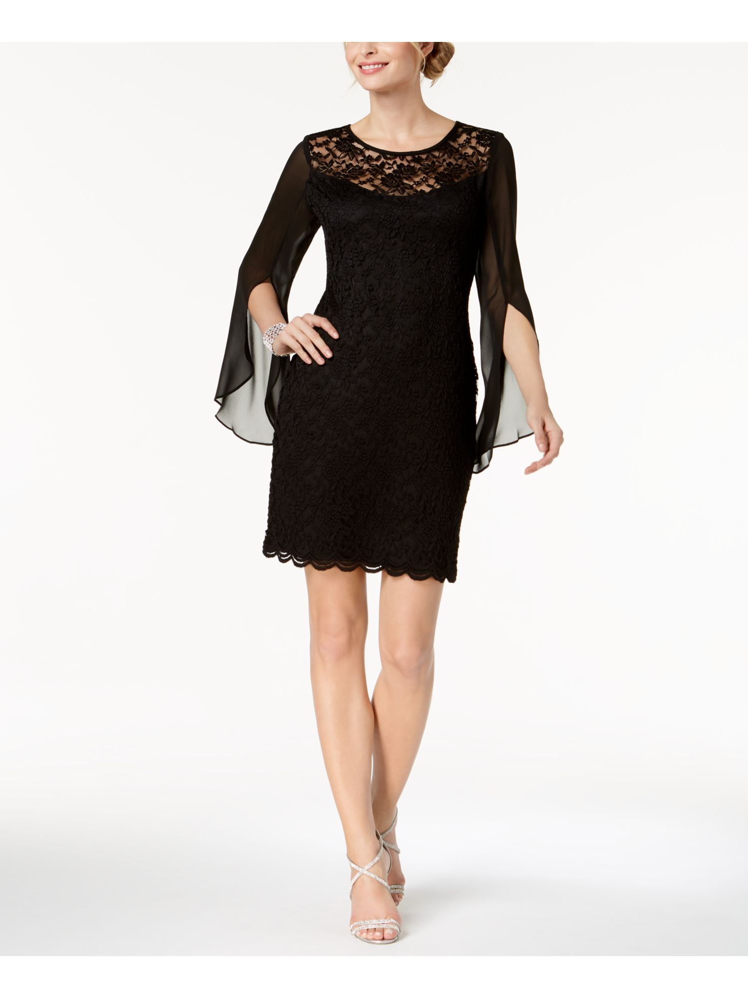 Connected Apparel CONNECTED APPAREL Womens Black Split Sleeve Lace