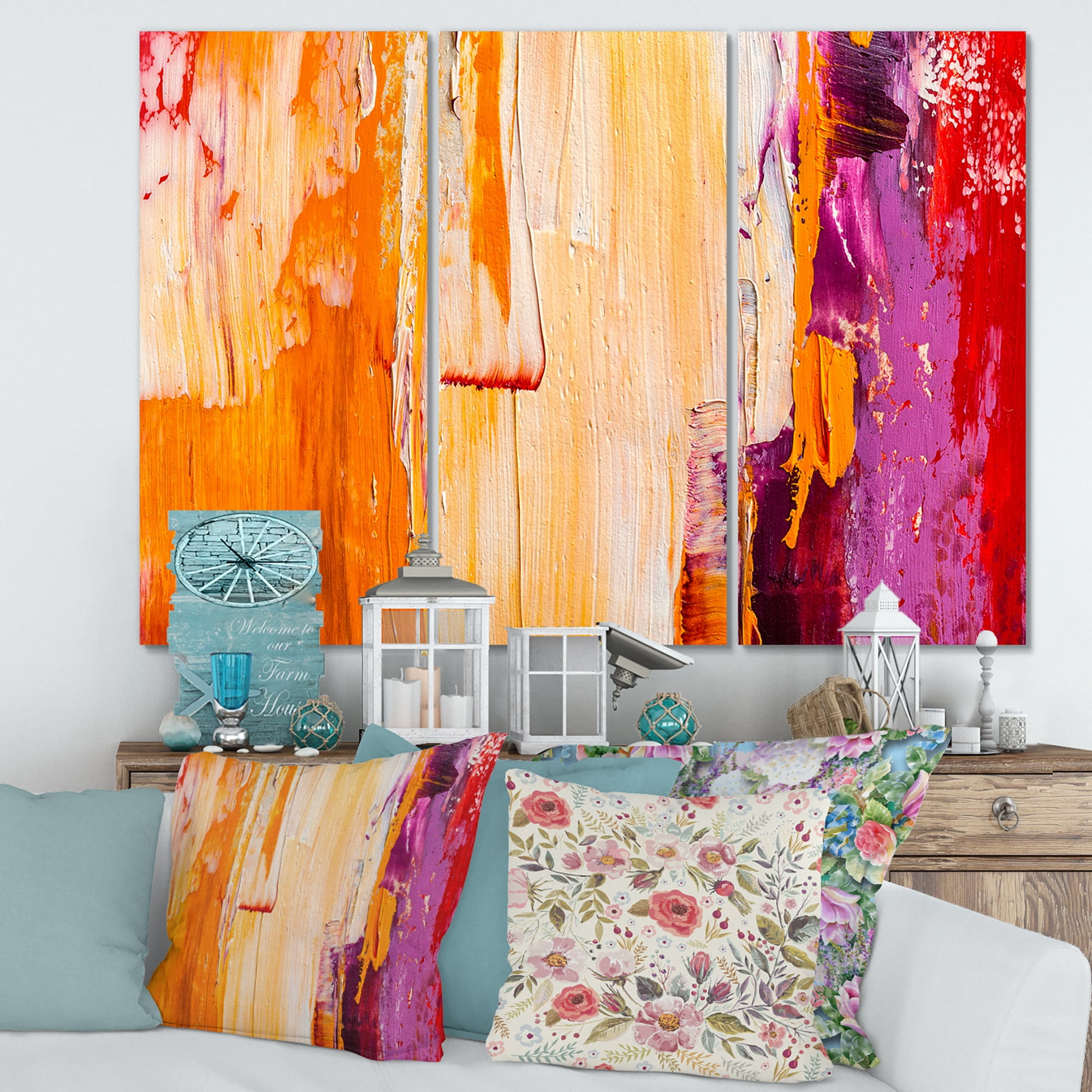 Grunge Brown Abstract 28 in x 36 in Painting Canvas Art Print, by Designart