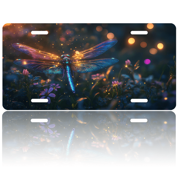 1 Pcs 2D Flat License Plate Covers & Frames, Colorful Dragonfly For Decorative Front, Waterproof For Decoration Aluminum License Plate Covers & Frames Cover For Men Women, 12" X 6"