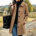 thumbnail image 3 of Elegant Wool Coat for Women Notch Lapel Long Sleeve Button Front Mid Length Casual Outerwear, 3 of 8