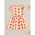 thumbnail image 4 of Suealasg Little Girls Halloween Clothes 6M 1T 2T 3T 4T Kids Girls Flying Sleeve Pumpkin Print A-line Princess Dress Halloween Holiday-themed Party Dress for Toddler Girls, 4 of 8