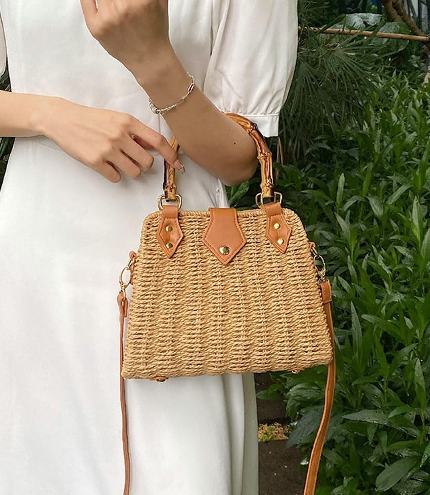 esunarty Women’s Summer Handwoven Straw Bag Top-Handle Purse & Crossbody Clutch, Khaki