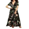 thumbnail image 1 of POINTERTECK Flower Print V-Neck Short/ Half Sleeve Bohemian Dress One-Piece, 1 of 4