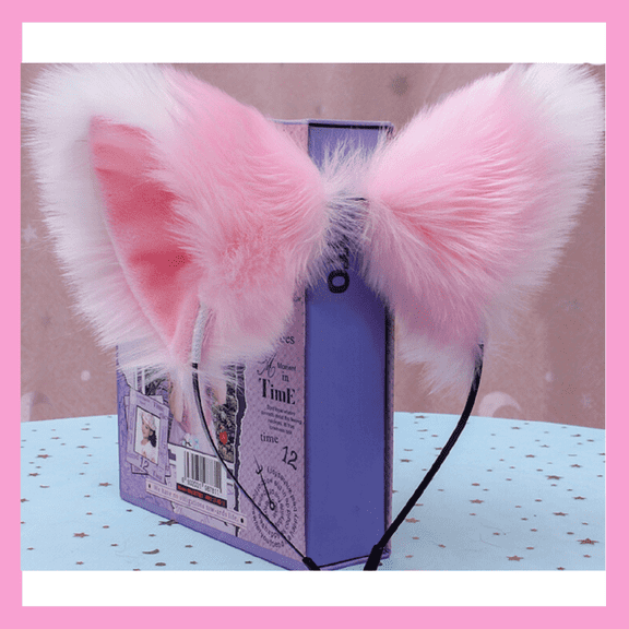 Flurry Pink and White Cat Ears - One Size