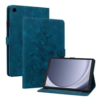FJLBDE Case for Samsung Galaxy Tab A9 8.7 Inch 2023, Embossed Flower PU Leather Flip Wallet Folio Stand Cases Cover with Pencil Holder, Blue