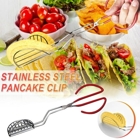 

Taco Shell-Maker Press Tortilla Fryer Tongs Taco Holders Stainless Steel Tortilla Crust V-shaped Setting Clip Potato Chip Holder Taco Tongs With Rubber Handle