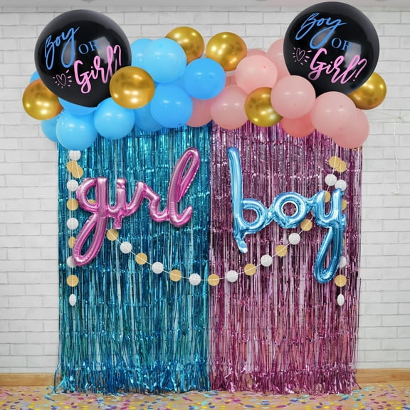 KatchOn, Gender Reveal Decorations Set - Pack of 55 | Gender Reveal Balloon Arch Kit | Boy or Girl Balloon for Gender Reveal Party Decorations | Pink and Blue Streamers for Baby Shower Decorations