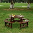 thumbnail image 2 of LuxyHoom Outdoor 8 Person Picnic Table, 6 Person Round Picnic Table with 4 Built-in Benches, Umbrella Hole, Outside Table and Bench Set for Garden, Backyard, Porch, Patio, Brown, 2 of 9
